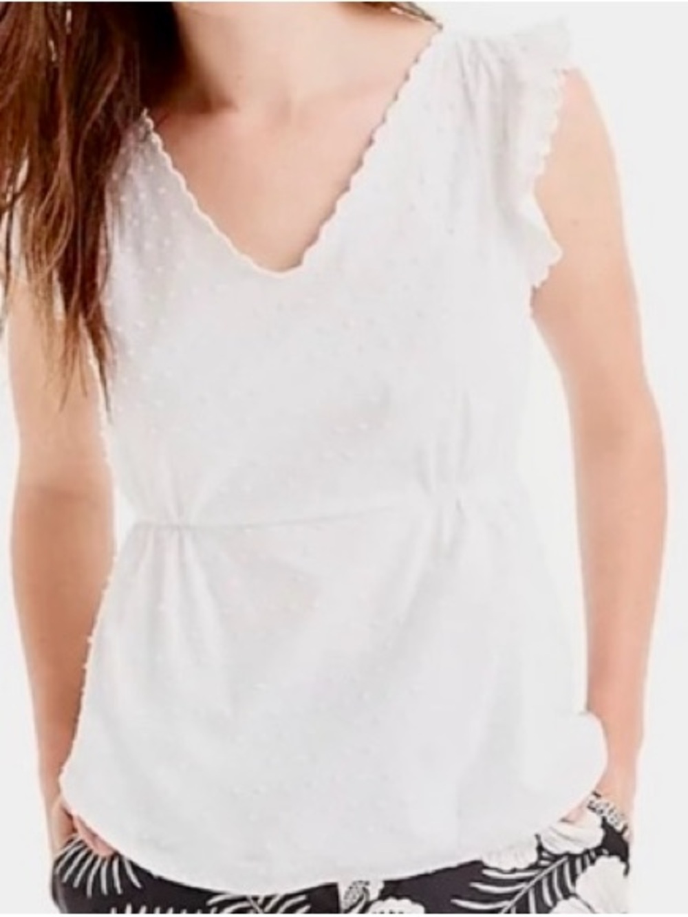 J. Crew White V-Neck Peplum Blouse with Subtle Texture